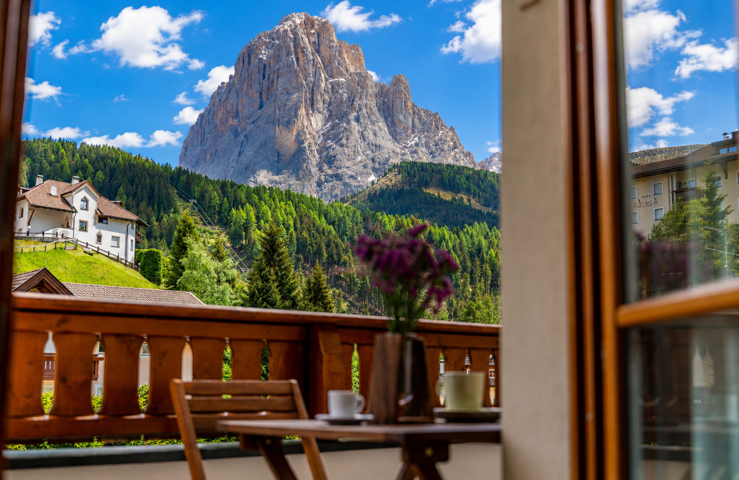 Vista Sassolungo dal balcone di Sunset View Sassolungo